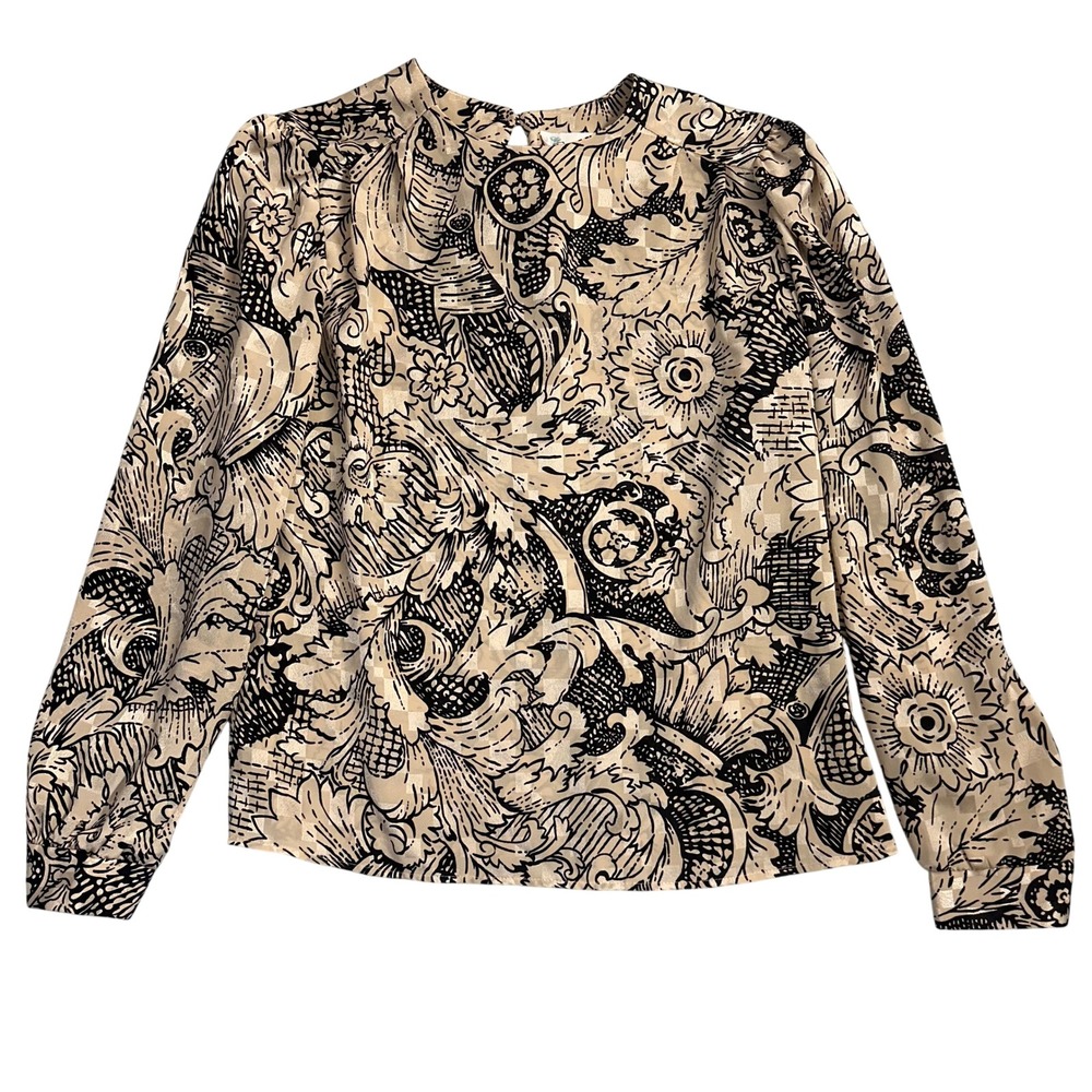 Diversity Vintage Floral Print Long Sleeve Mock Neck Blouse Size 16